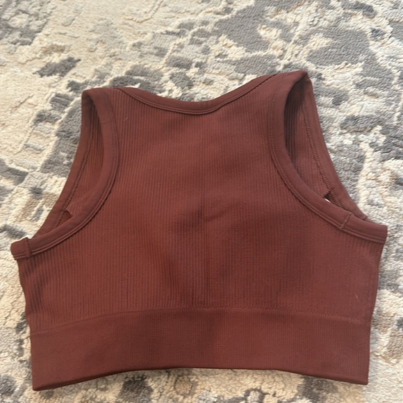 Seamless Ribbed Workout Set 2 Piece Biker Shorts V Neck Sports Bra - Picture 9 of 10